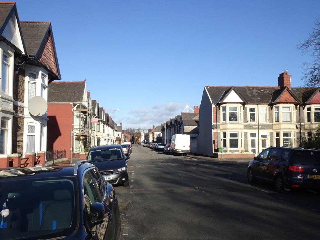 A residential street of terraced houses