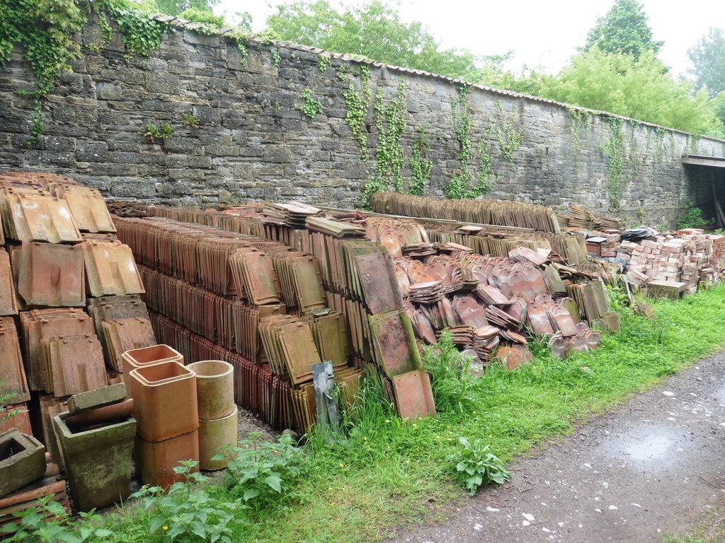 A stack of old roof tiles