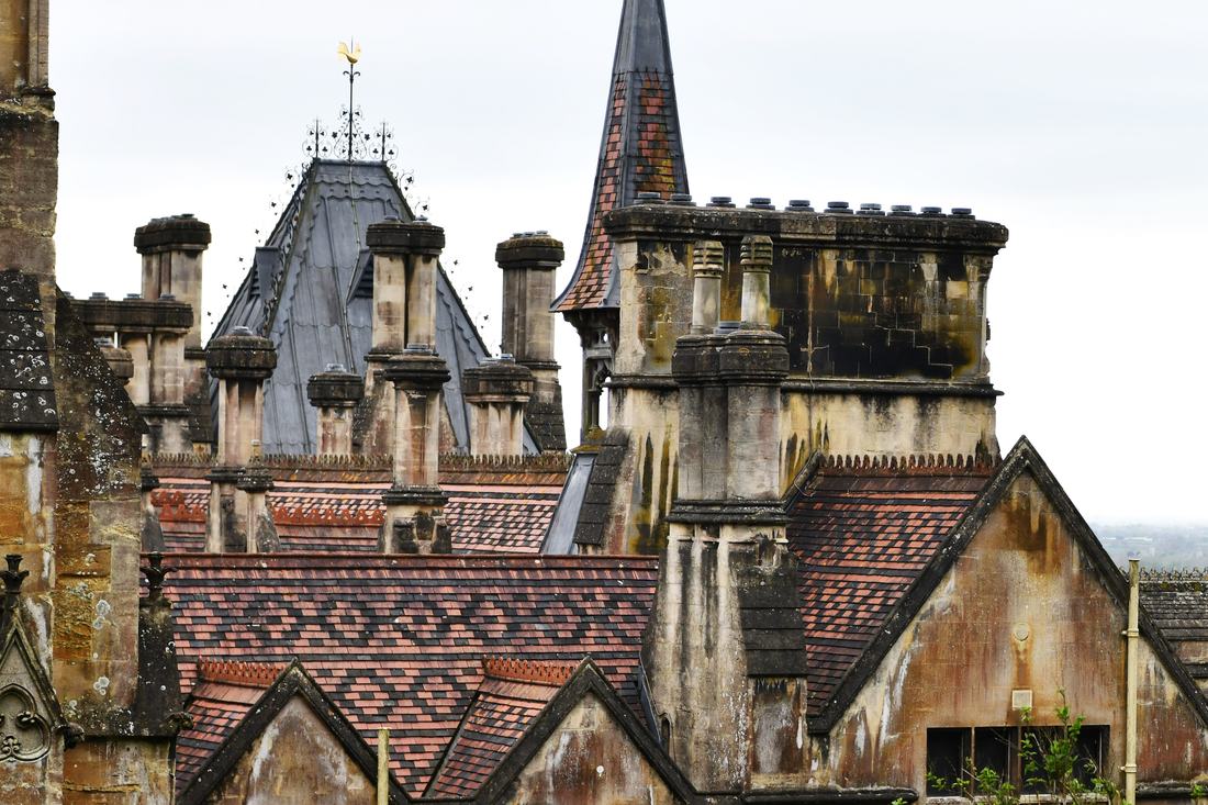 A patterned tiled roof