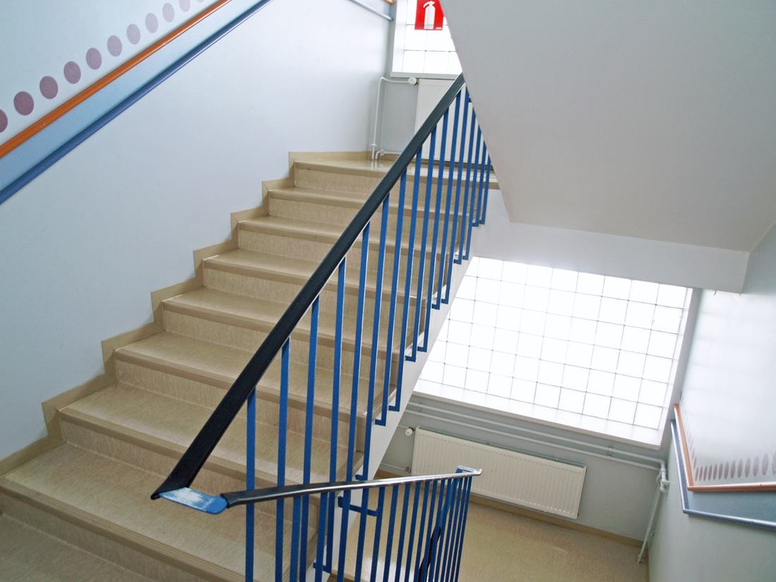 A staircase in a 1960s apartment building