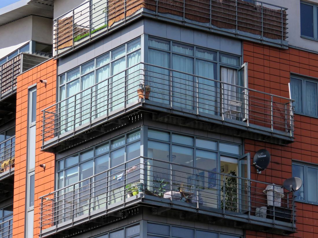 Apartment balconies on a London block